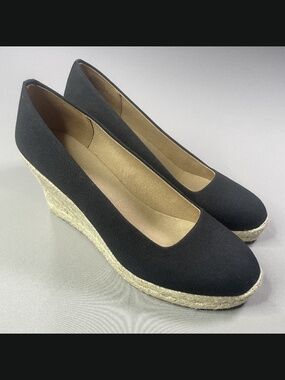 NEW J Crew Shoes Womens 8 black brown wedge heels jute preppy summer casual